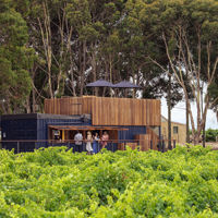 Kimbolton Wines Cellar Door made from old shipping containers sits among vineyards in Langhorne Creek